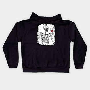 Halloween Shirt Wine Drinking Skeleton Skull Kids Hoodie